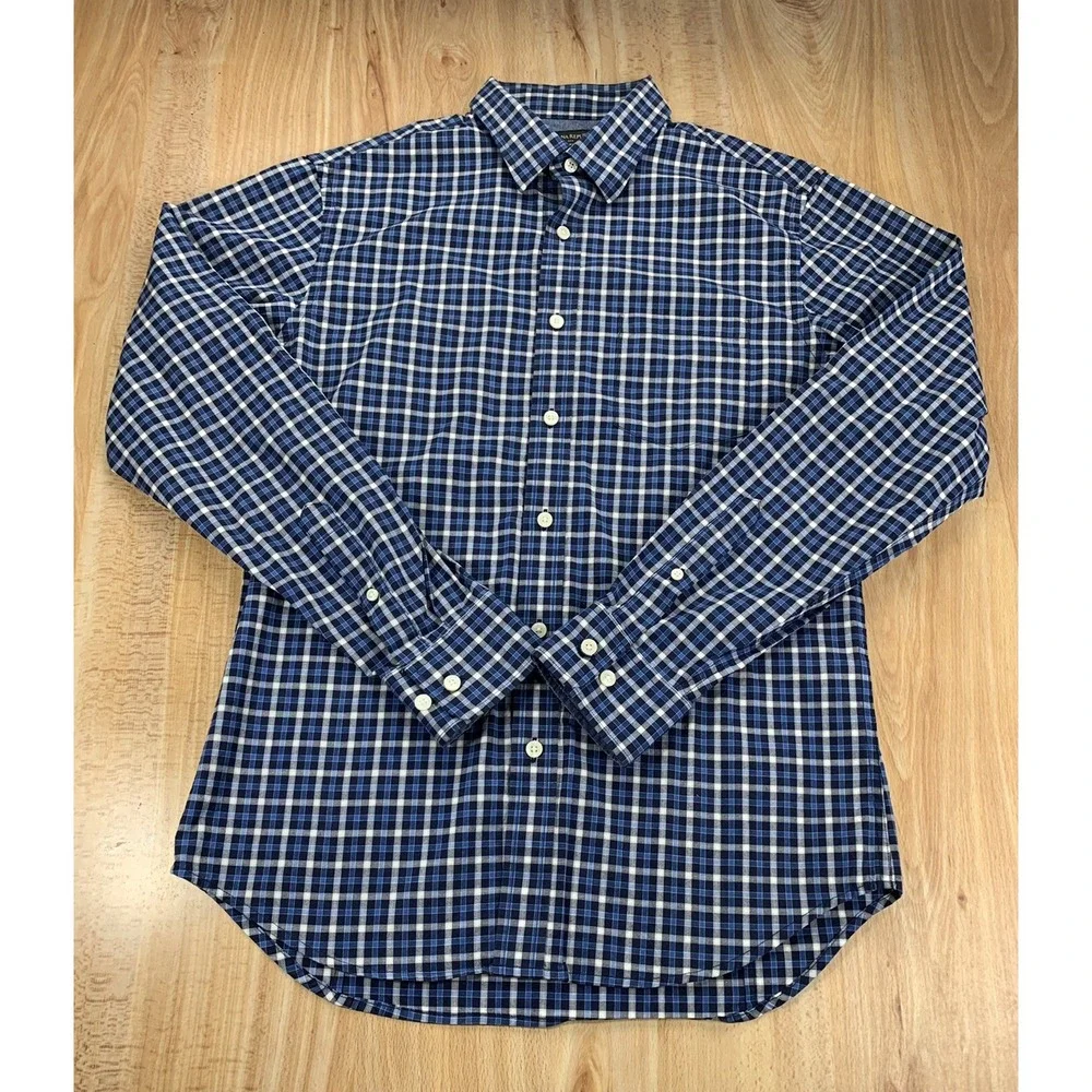 Banana Republic Mens Small Soft Wash Blue‎ Plaid Long Sleeve Button Down Shirt